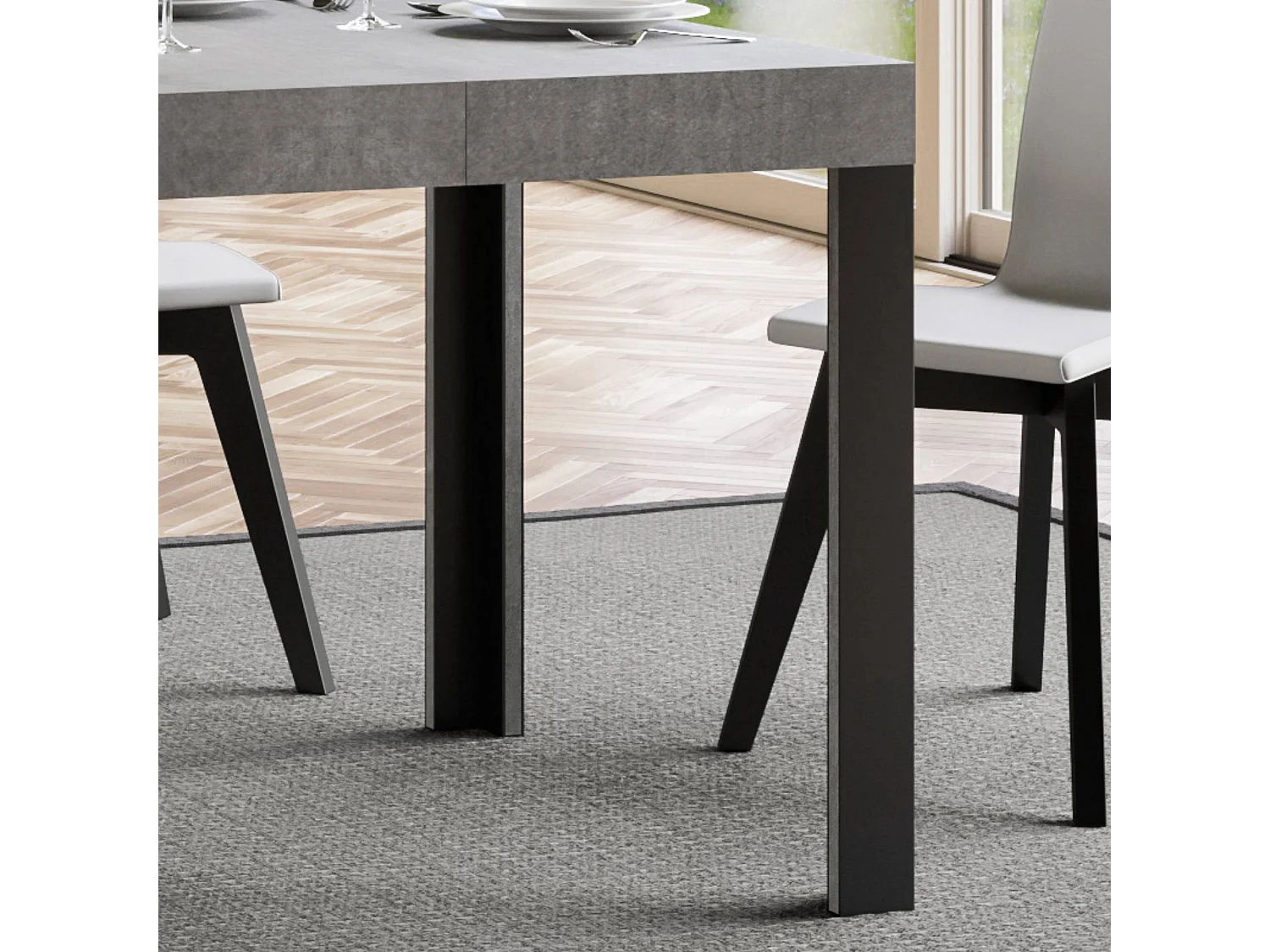 Table extensible 80x120/204 cm Linea Gris Béton cadre Anthracite
