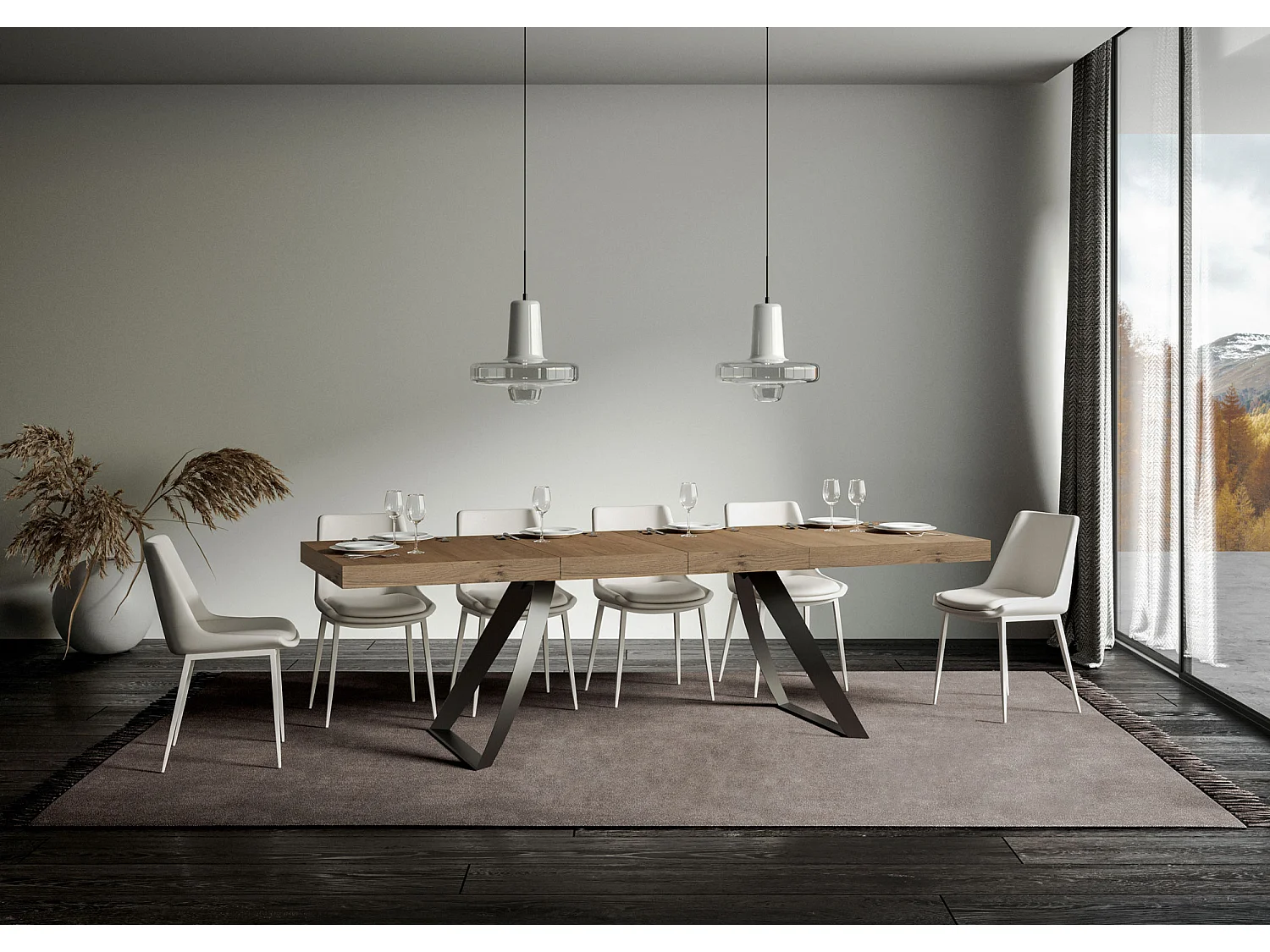 Table extensible 90x160/264 cm Proxy Premium Chêne Nature cadre Anthracite