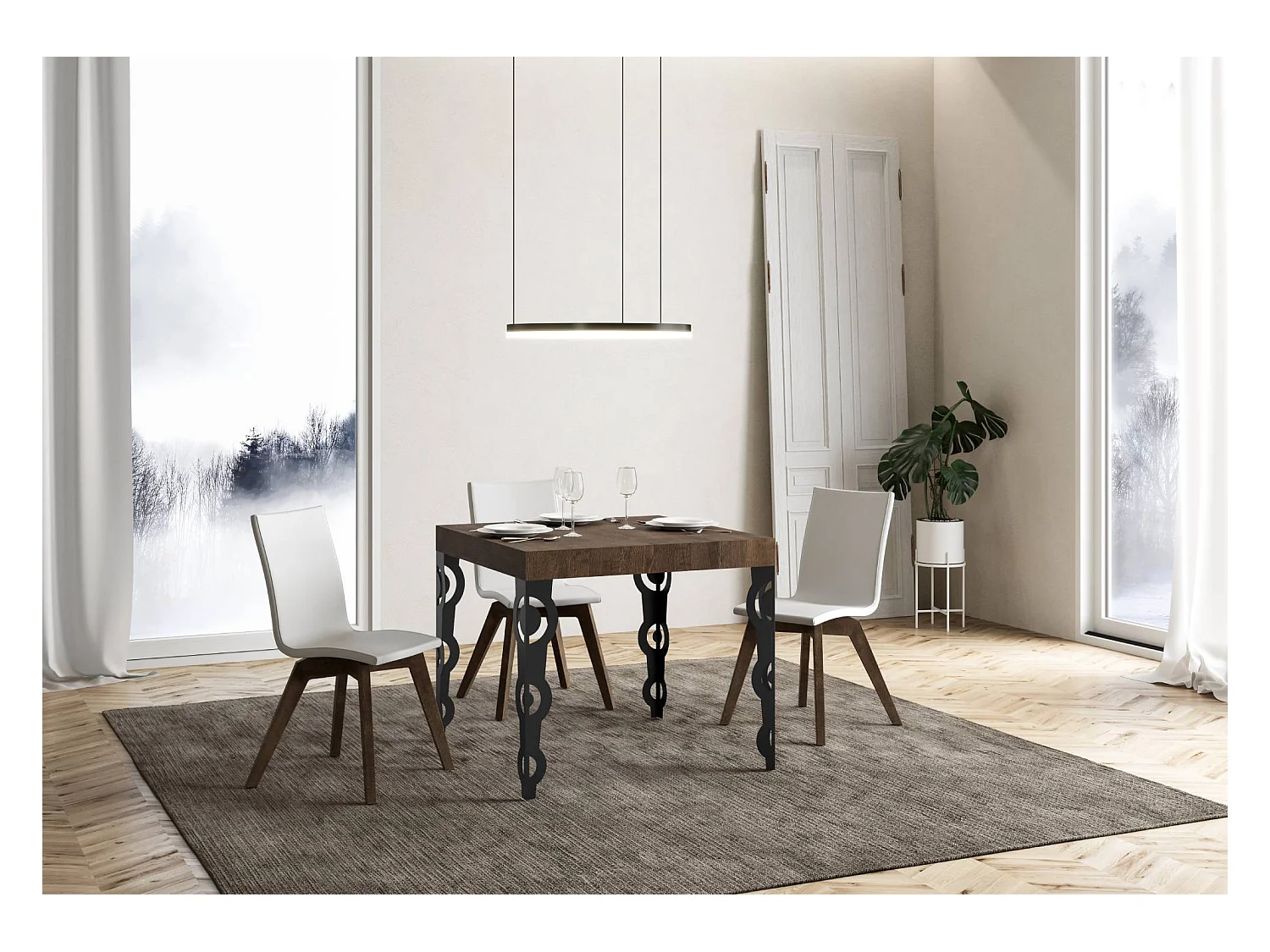 Table extensible 90x90/246 cm Karamay Premium Noyer cadre Anthracite