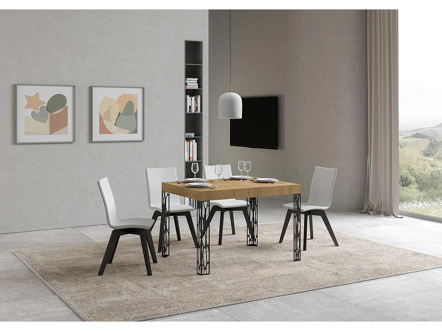 Mesa extensible 80x120/204 cm Ghibli Roble Natural estructura Antracita