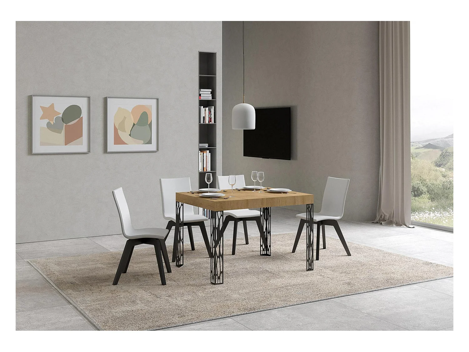 Table extensible 80x120/204 cm Ghibli Chêne Nature cadre Anthracite