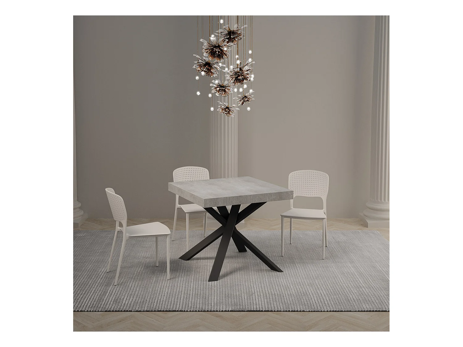 Table extensible 90x90/194 cm Clerk Premium dessus Gris Béton pieds Anthracite