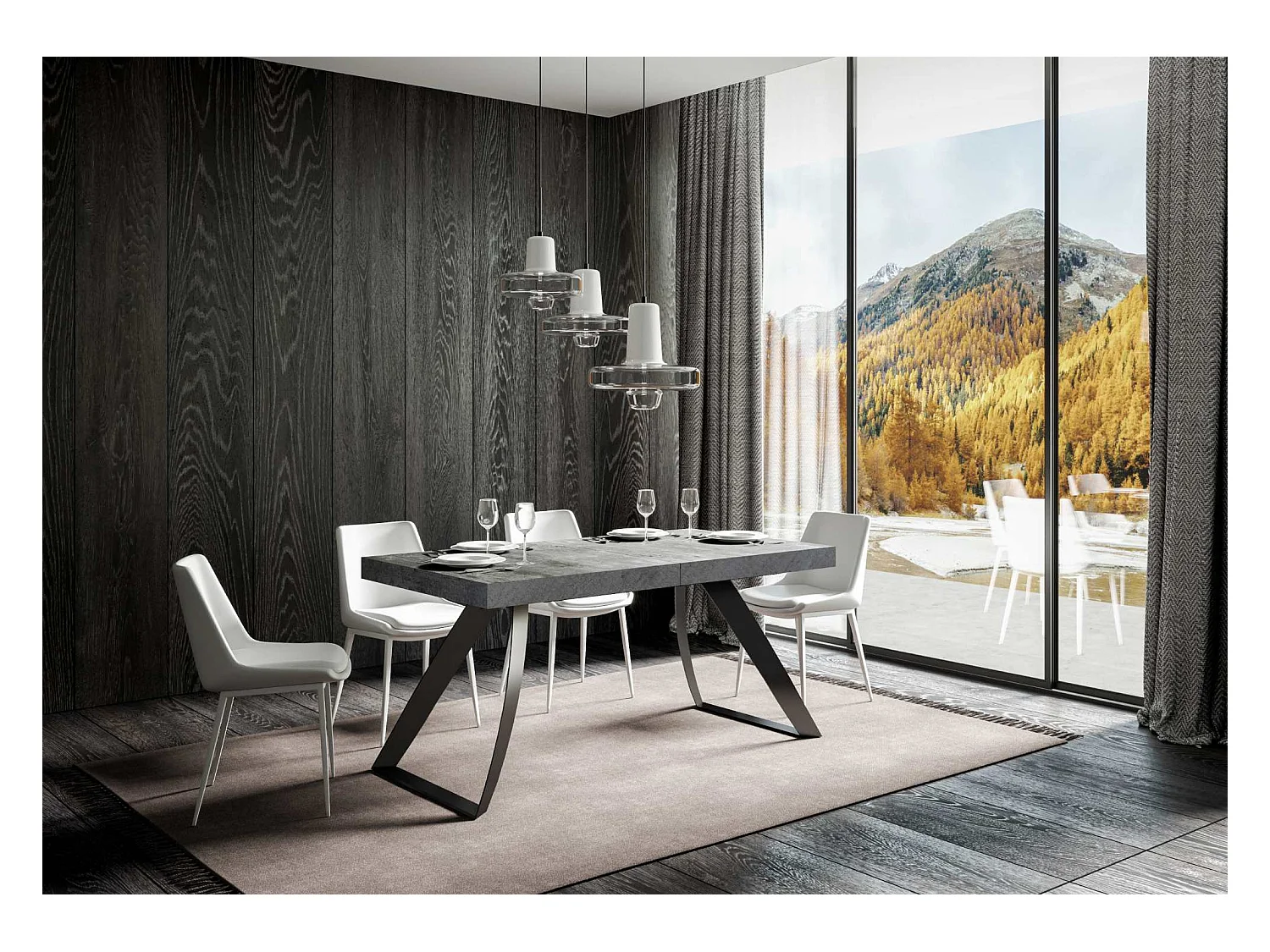 Table extensible 90x160/264 cm Proxy Premium Gris Béton cadre Anthracite