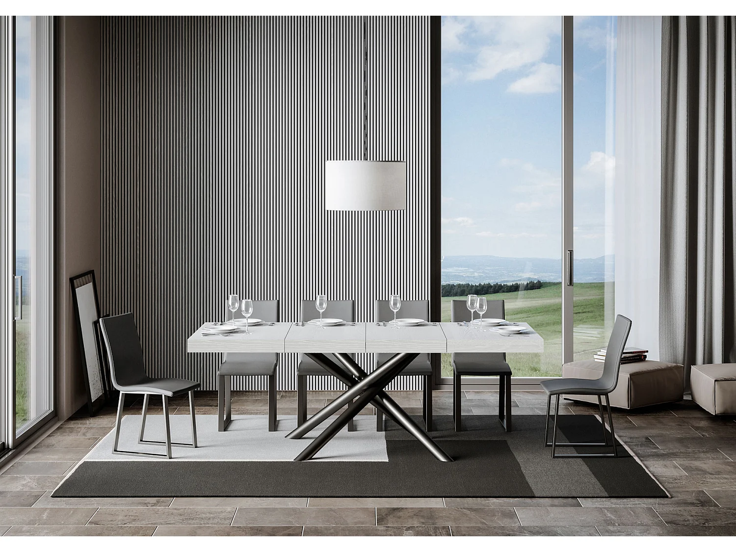 Table extensible 90x120/224 cm Famas Premium Frêne Blanc cadre Anthracite