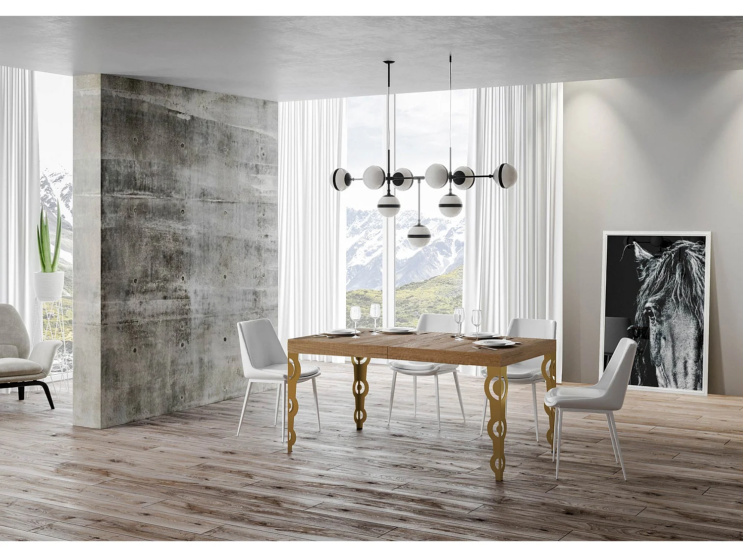 Table extensible 90x180/284 cm Karamay Chêne Nature cadre or