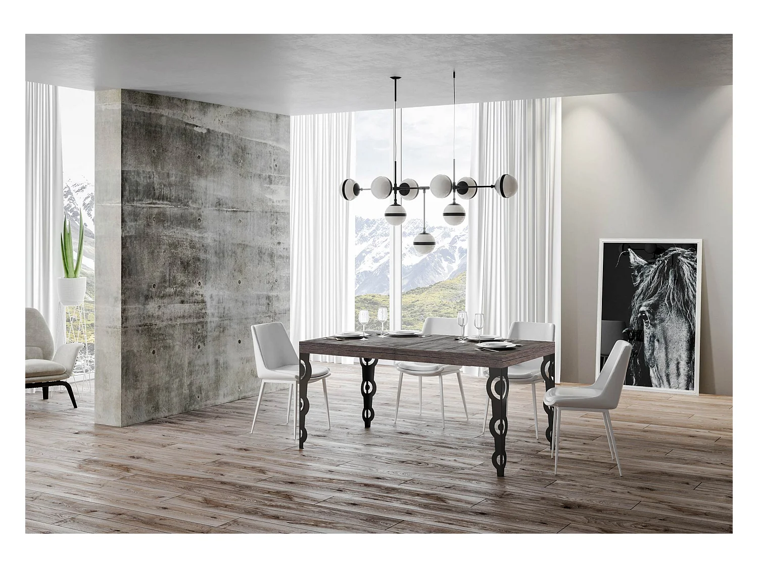 Table extensible 90x180/284 cm Karamay Premium Noyer cadre Anthracite