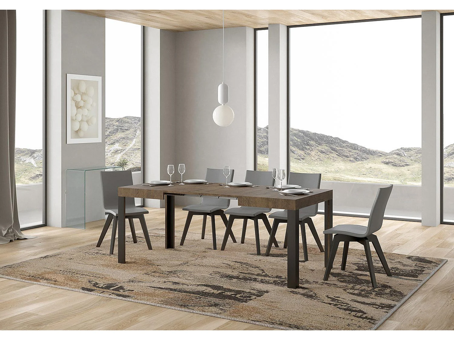 Table extensible 80x120/204 cm Linea Noyer cadre Anthracite
