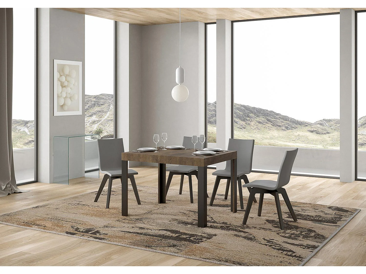 Uitschuifbare tafel 80x120/204 cm Linea walnoot frame antraciet