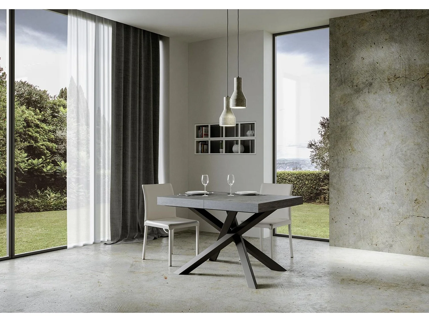 Table extensible 140/244x90 cm Volantis gris béton pieds anthracite