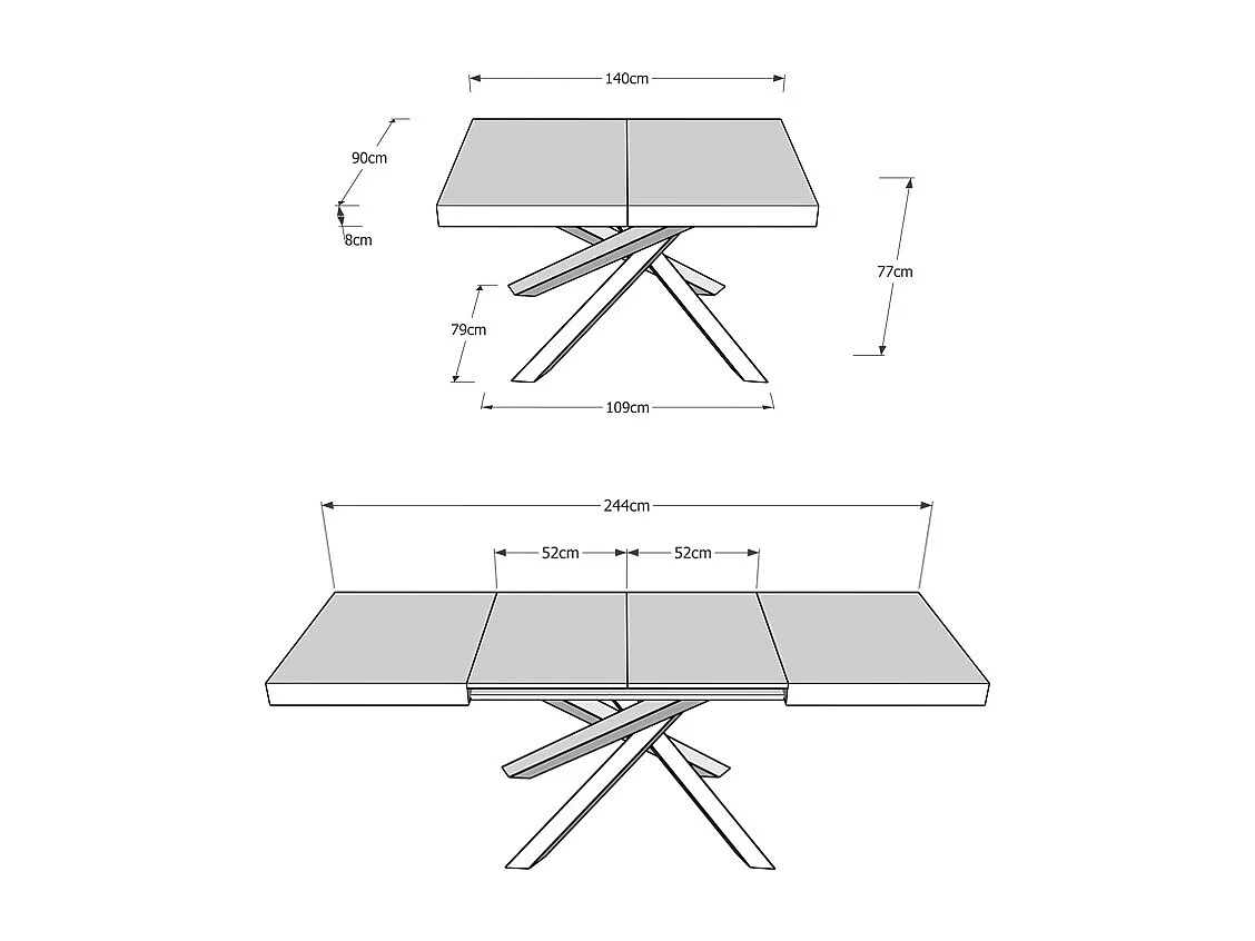 Table extensible 140/244x90 cm Volantis gris béton pieds anthracite