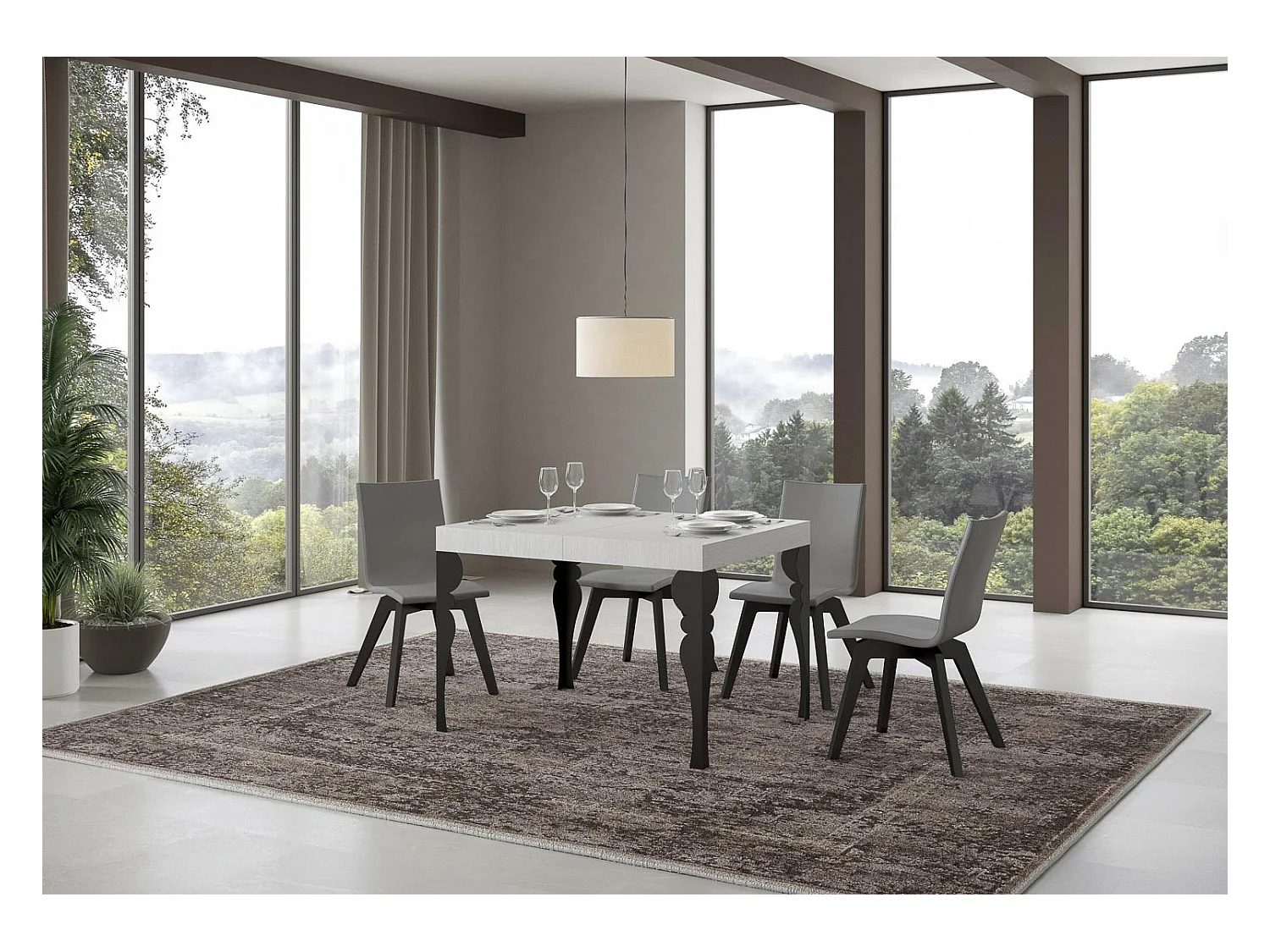 Table extensible 70x110/194 cm Paxon Frêne Blanc cadre Anthracite