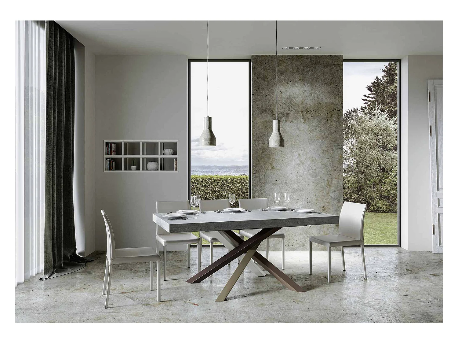 Table extensible 90x160/264 cm Volantis Premium Gris Béton cadre 4/C