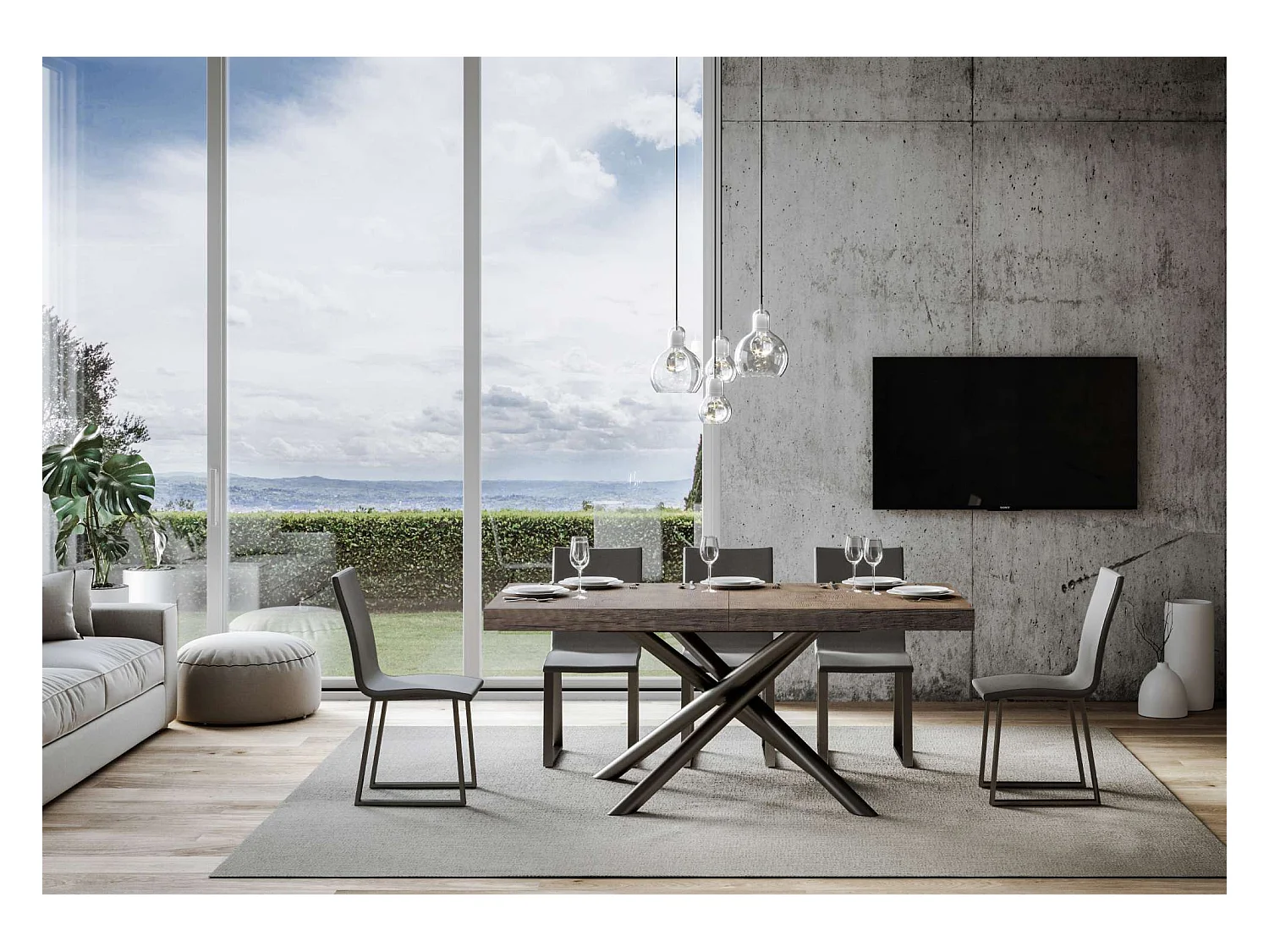 Table extensible 90x160/264 cm Famas Premium Noyer cadre Anthracite
