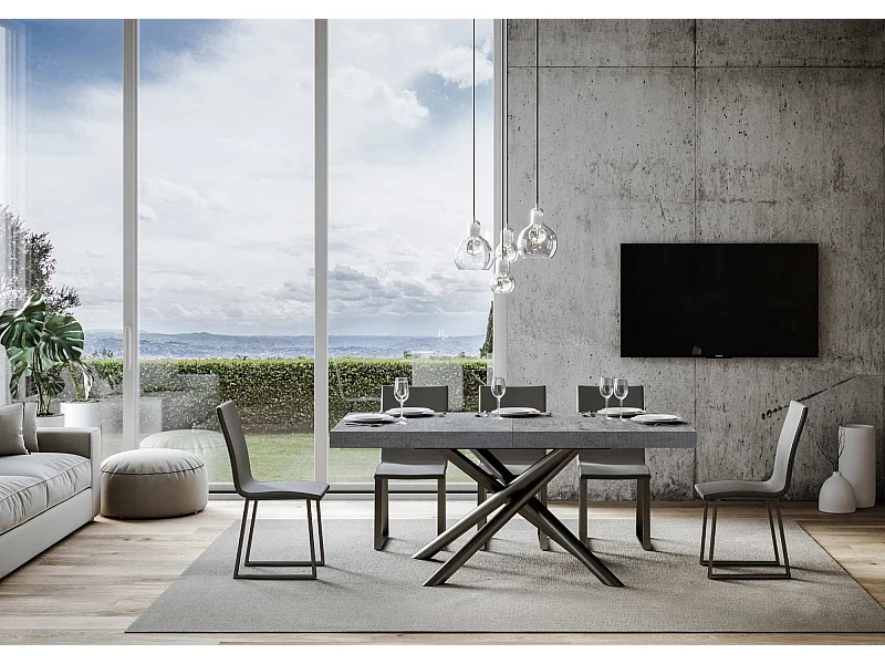 Table extensible 90x160/264 cm Famas Premium Gris Béton cadre Anthracite