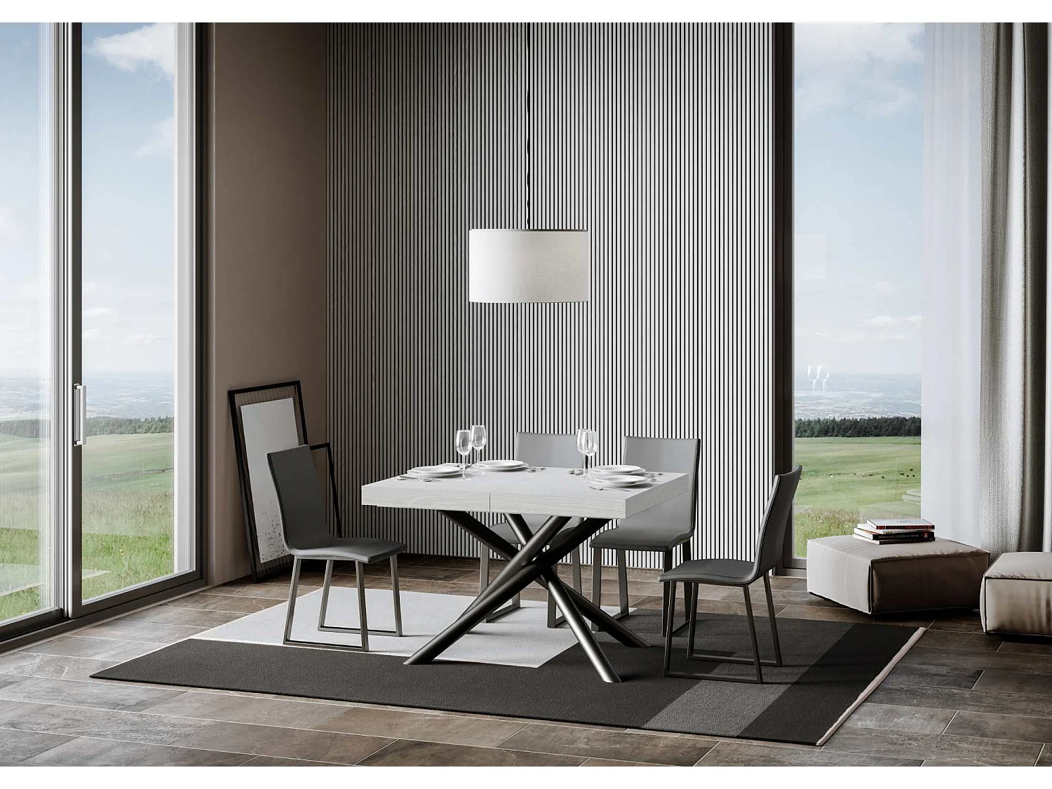 Table extensible 90x140/244 cm Famas Frêne Blanc cadre Anthracite