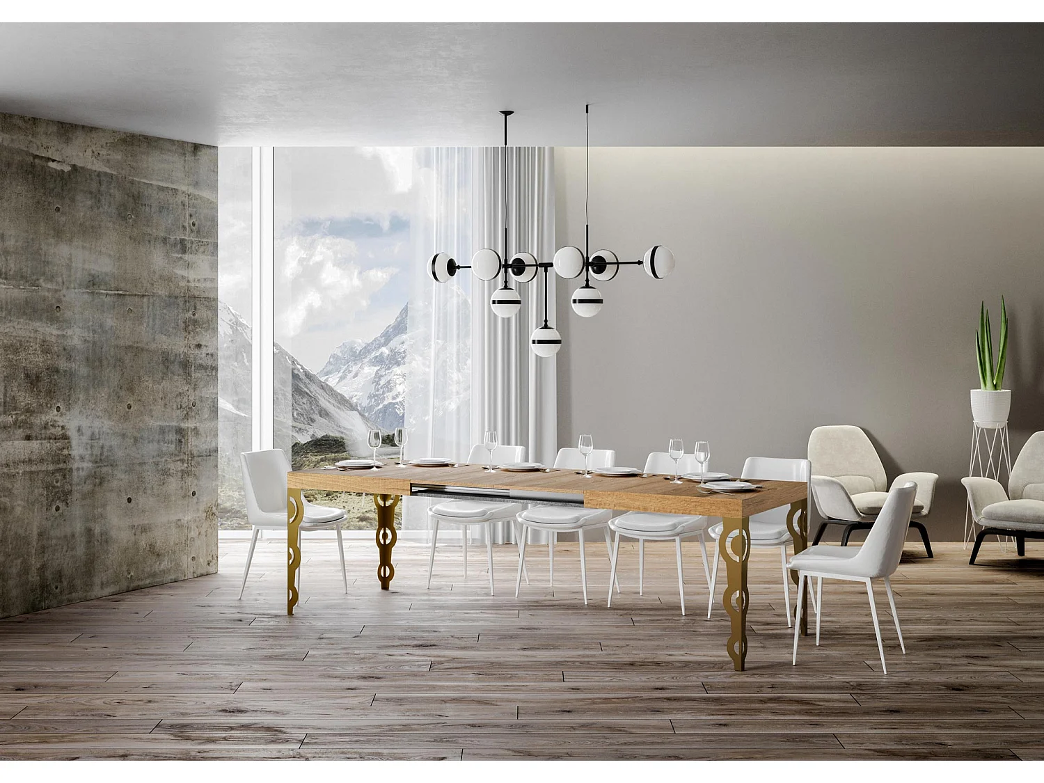 Stół rozkładany 90x160/264 cm Dąb Karamay Naturalna złota rama