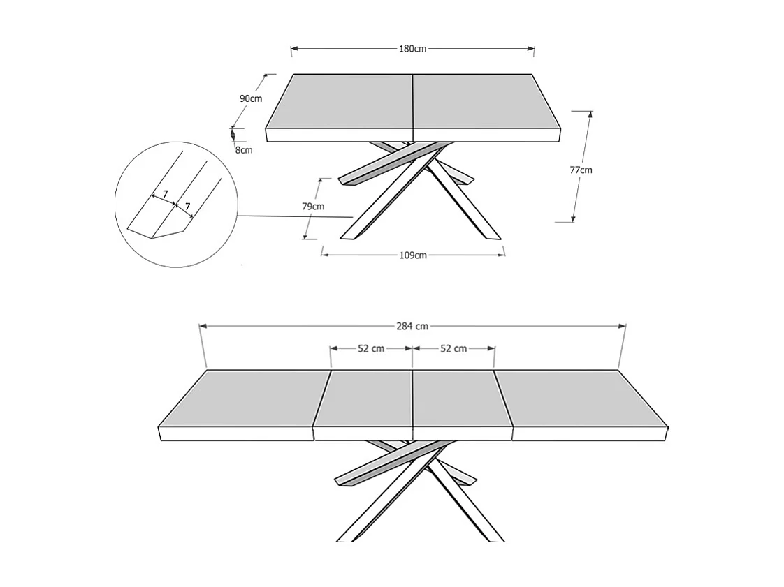 Design uitschuifbare tafel met antraciet verweven poten Artemis-Kleur Wit-Verlengsnoeren -Uitschuifbare breedte