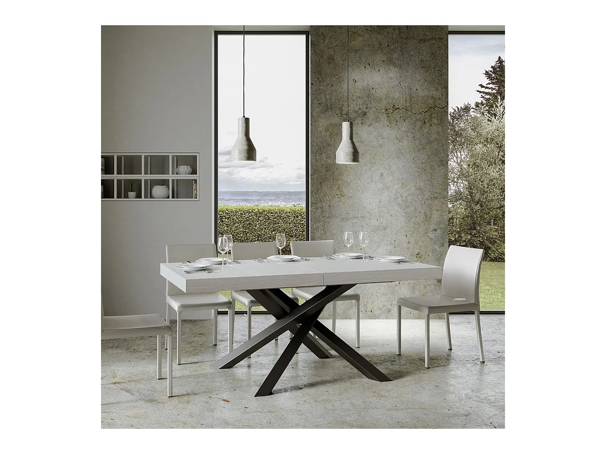 Table extensible 90x180/284 cm Volantis Premium Frêne Blanc cadre Anthracite