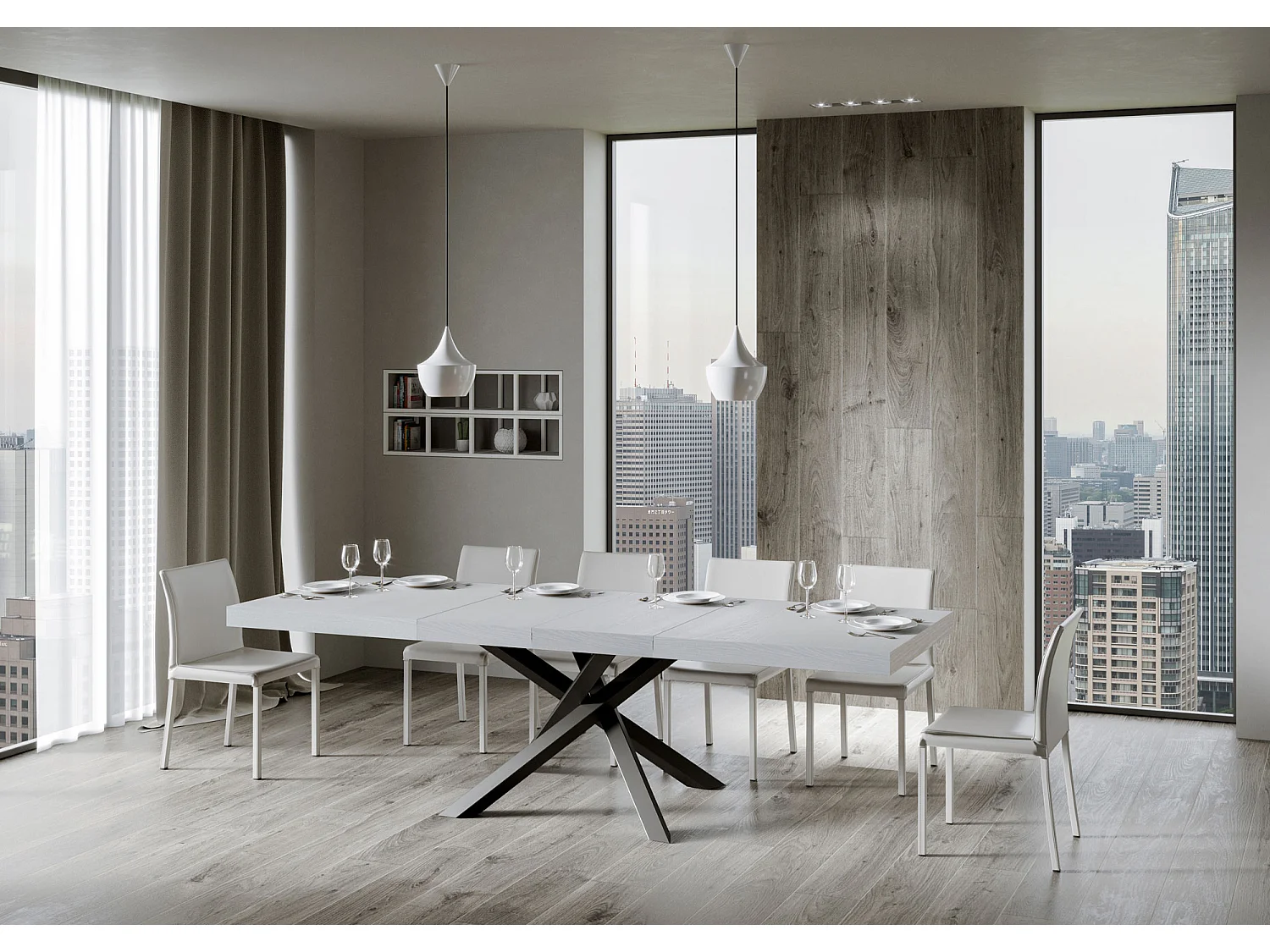 Uitschuifbare tafel 180/284x90 cm Volantis Premium eiken wit met antraciete poten