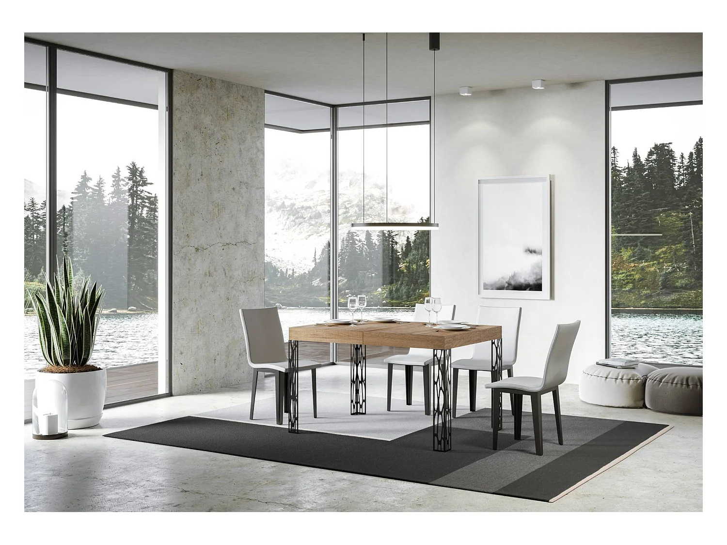 Table extensible 90x140/244 cm Ghibli Chêne Nature cadre Anthracite