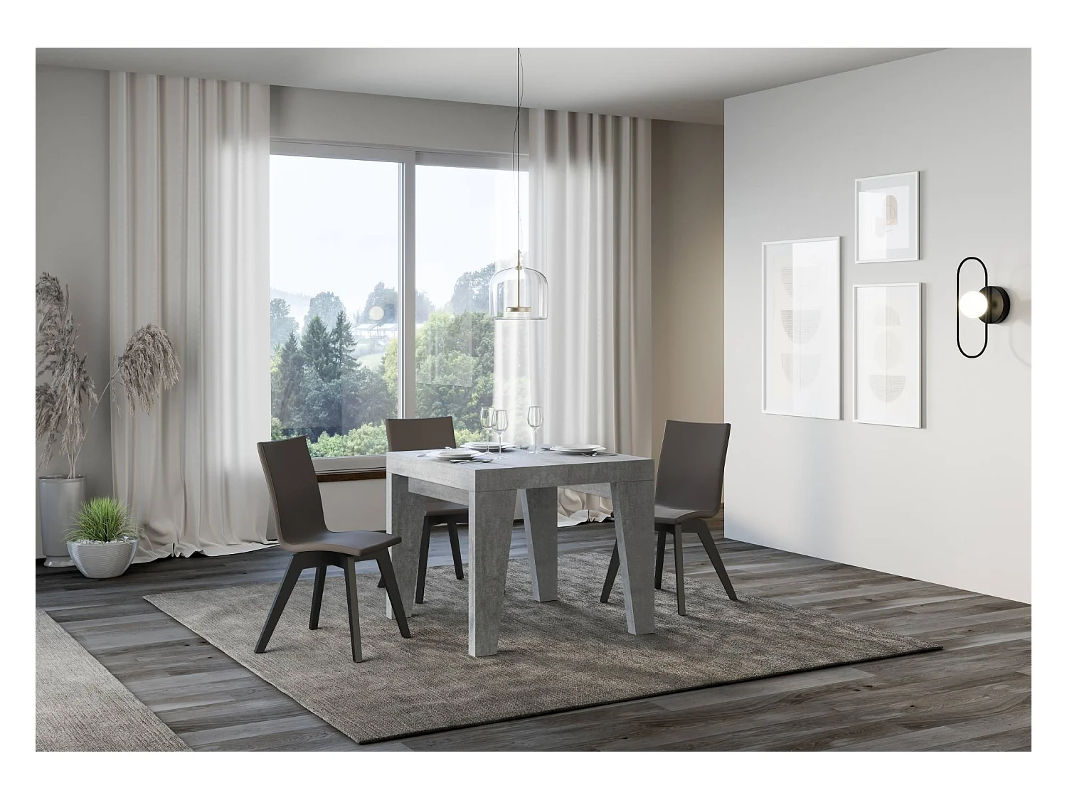Table extensible 90x90/246 cm Naxy Premium Gris Béton