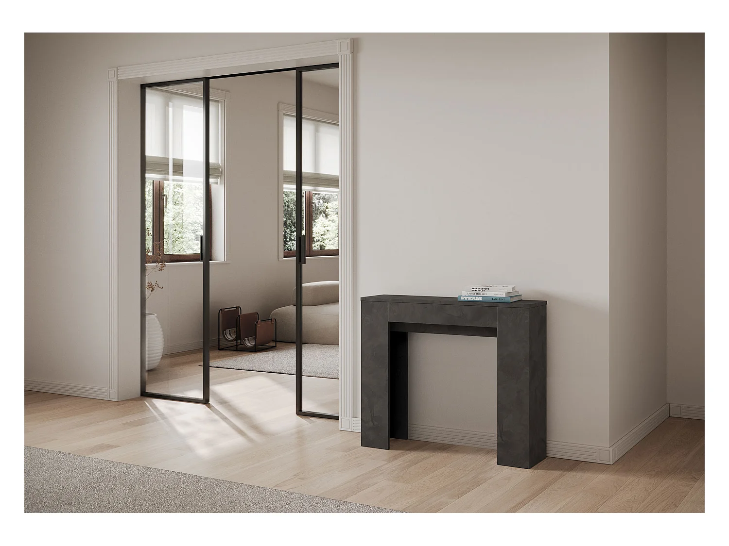 Consola pequeña Kilaz extensible de madera 90x25/181 cm-Color Gris antracita