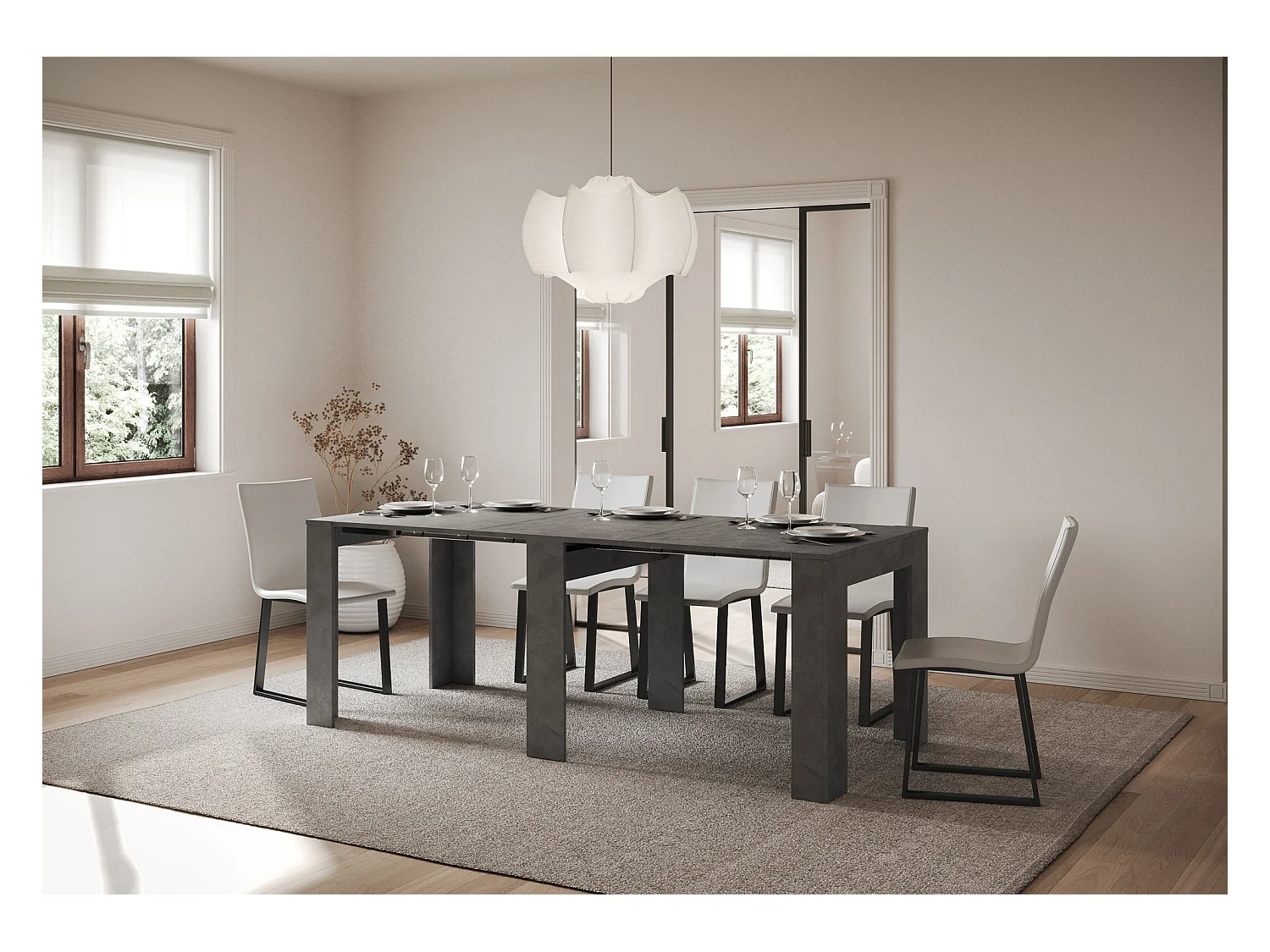 Consola pequeña Kilaz extensible de madera 90x25/181 cm-Color Gris antracita