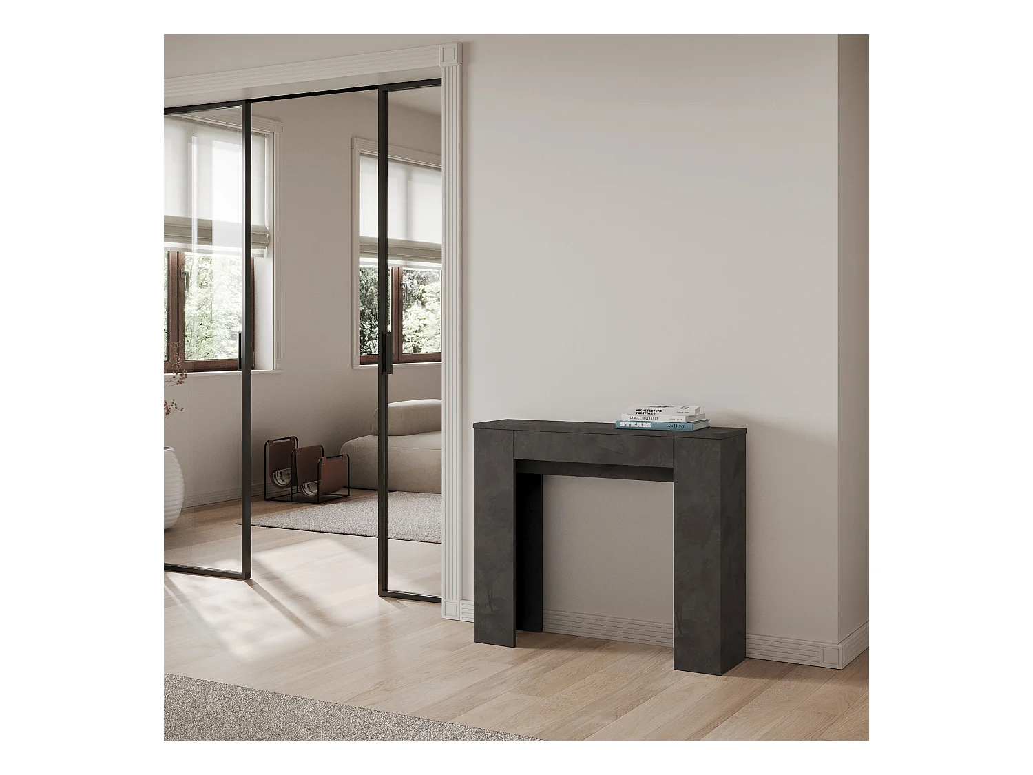 Consola pequeña Kilaz extensible de madera 90x25/181 cm-Color Gris antracita