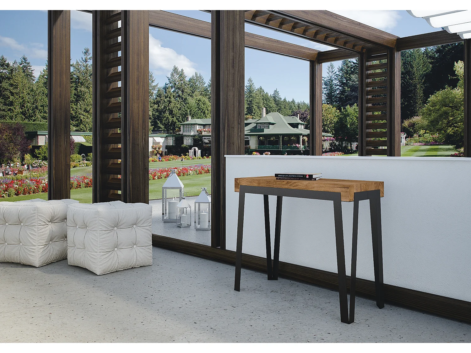 Ausziehbare Konsole 90x40/190 cm Rio Small Premium gebeizter Tannenrostrahmen