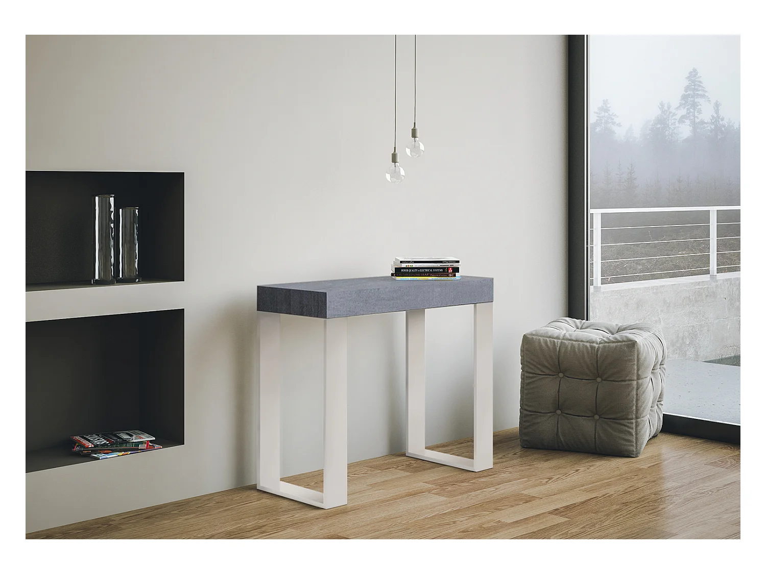 Console Extensible 90x40/196 cm Tecno Small Noyer cadre Blanc