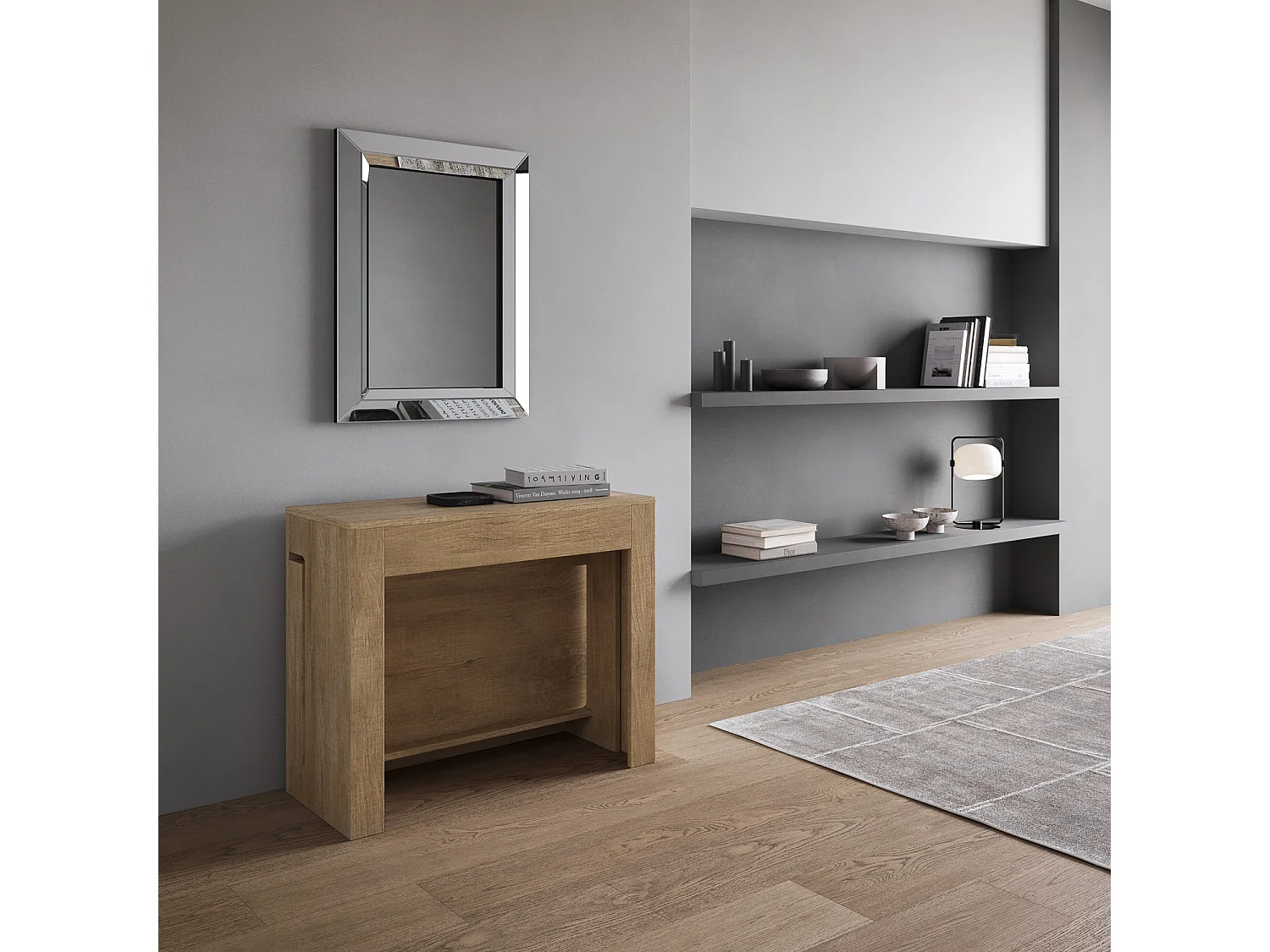 Uitschuifbare sidetable 90x42/302 cm Evolve natuur eiken interne verlengstukken