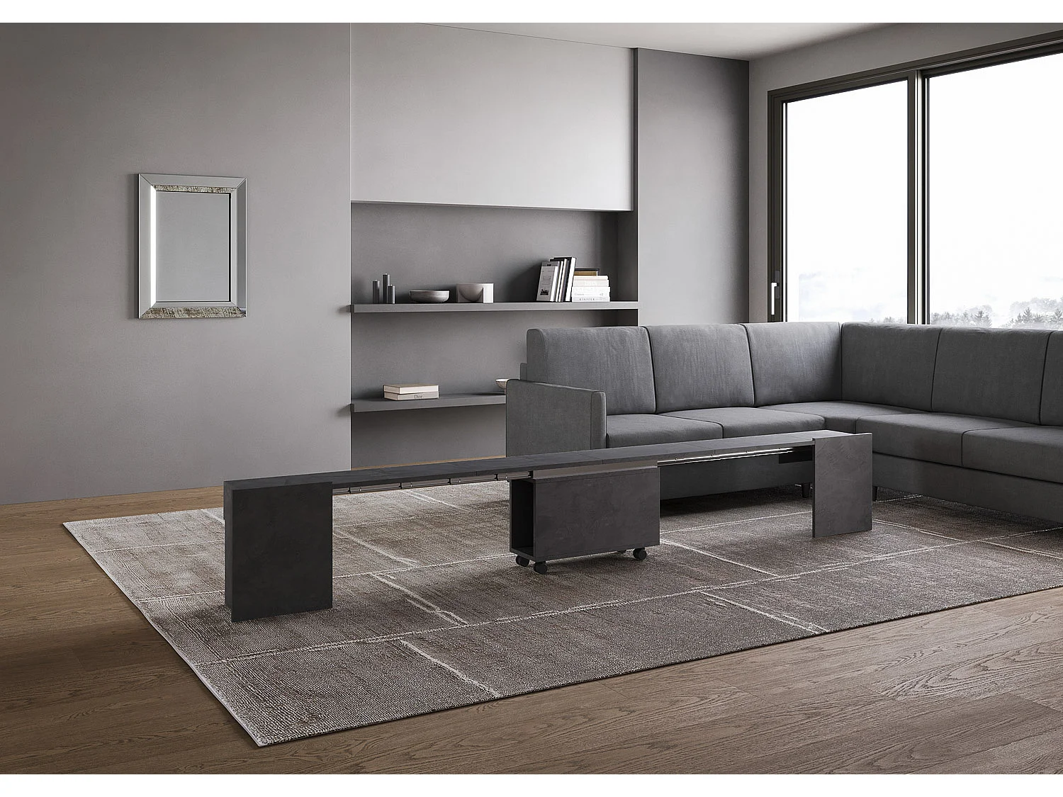 Banc inférieur extensible 26x72/300 cm Evolve anthracite spatulé rallonges internes