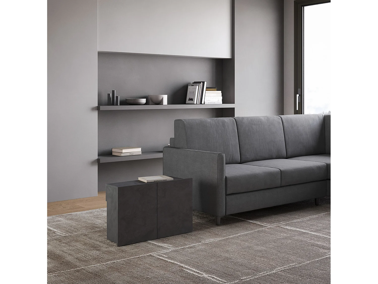 Lawka dolna rozkładana 26x72/300 cm Evolve Antracytowy efekt stucco wewnętrzne przedłużenia