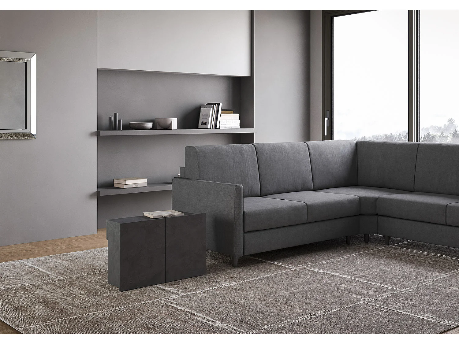 Lawka dolna rozkładana 26x72/300 cm Evolve Antracytowy efekt stucco wewnętrzne przedłużenia