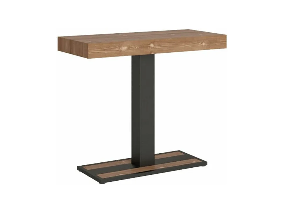 Console extensible pin massif teinté foncé et pieds métal anthracite 14 personnes 40 à 300cm Cali