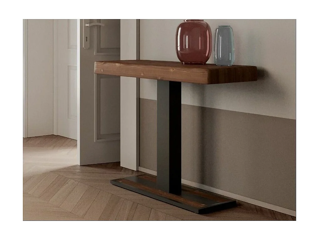 Console extensible pin massif teinté foncé et pieds métal anthracite 14 personnes 40 à 300cm Cali
