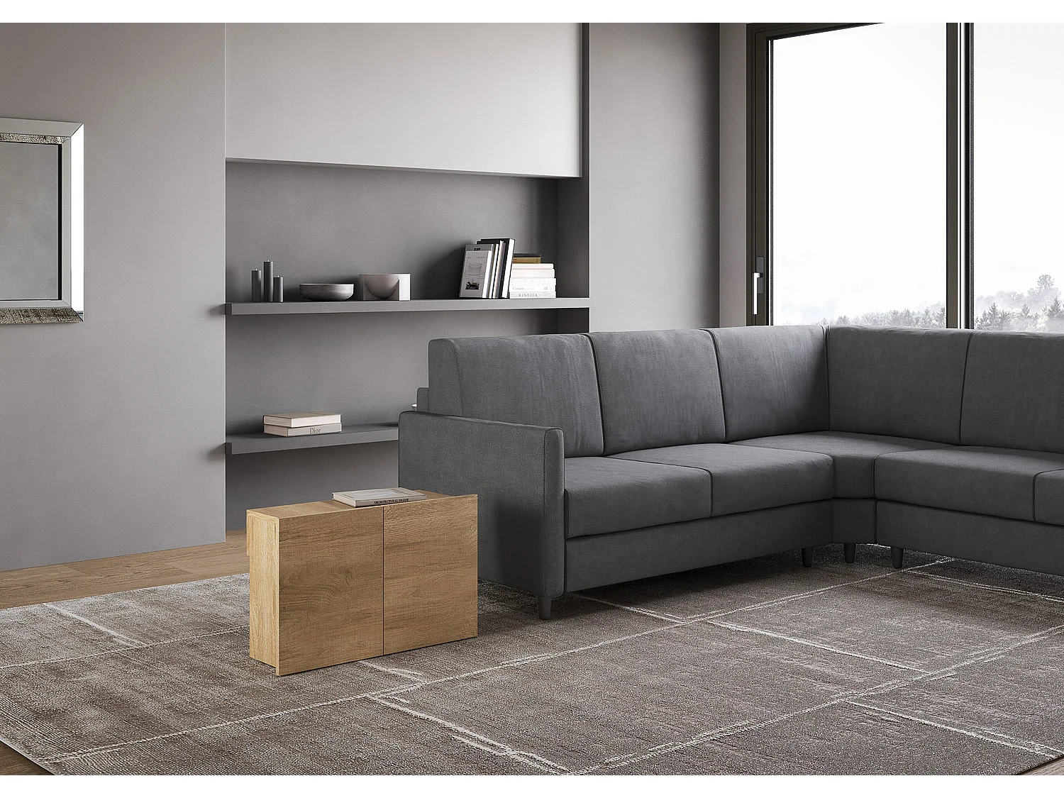 Ausziehbare Konsole 90x42/302 cm Evolve Quercia Natura mit unterer Bank