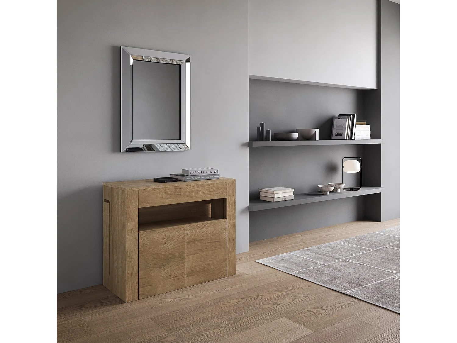 Console extensible 90x42/302 cm Evolve chêne nature rallonges internes avec banc inférieur