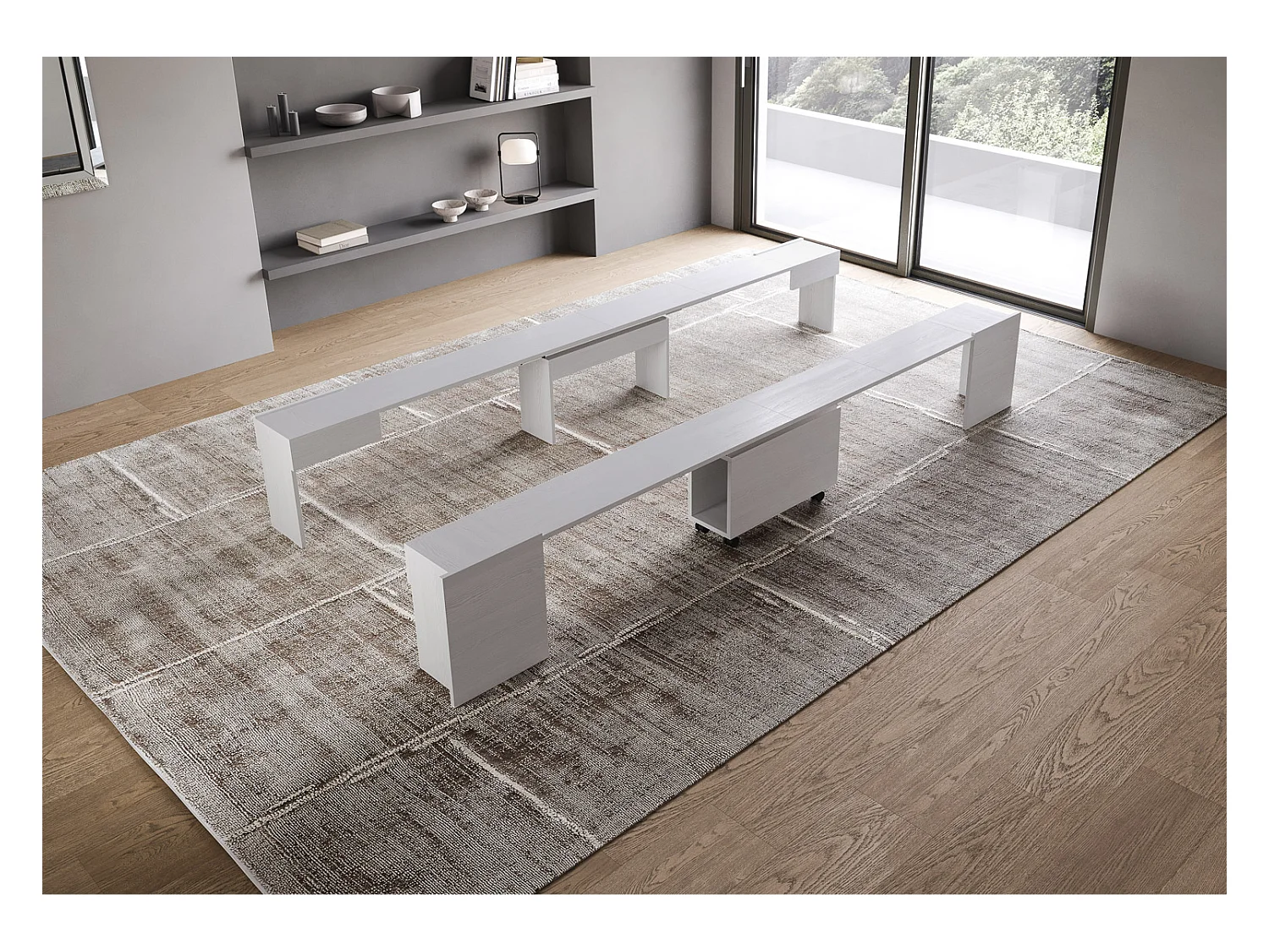 Pack uitschuifbare console en 2 uitschuifbare banken tot 300 cm Kalius-Kleur Wit