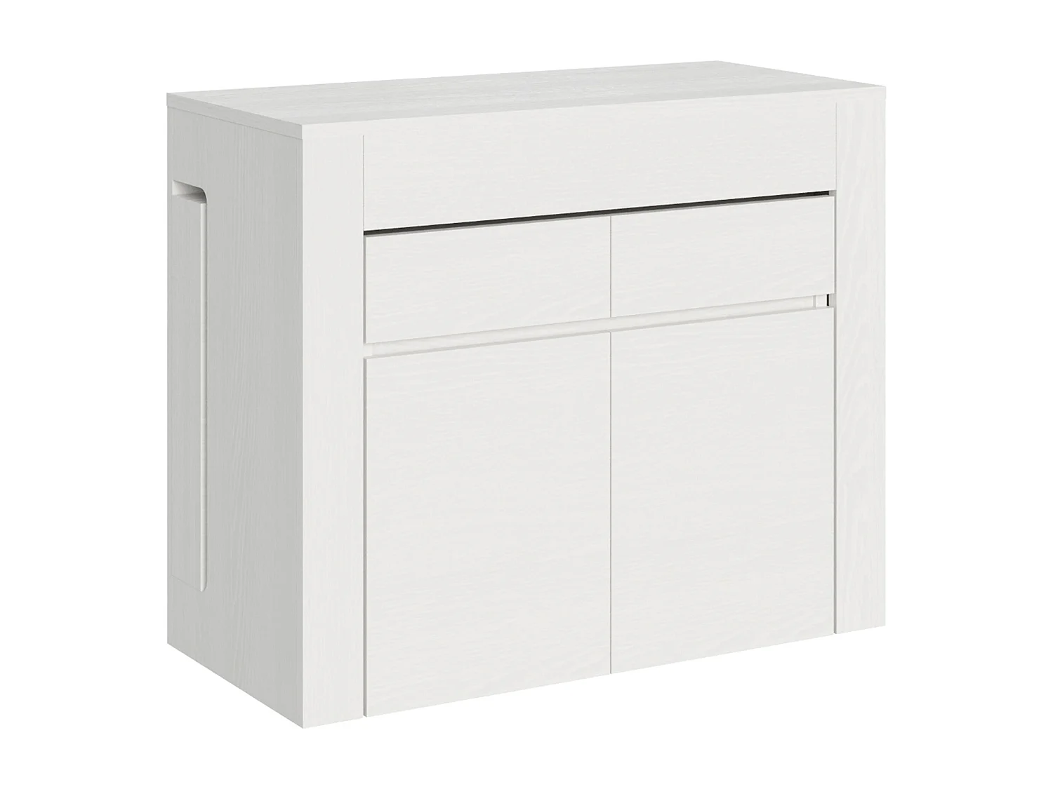 Console extensible 90x42/302 cm Evolve frêne blanc rallonges internes avec bancs inférieur et supérieur