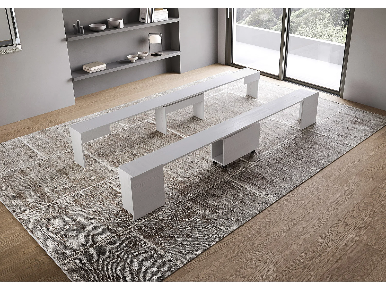 Bancs inférieur et supérieur extensible 26x72/300 cm Evolve frêne blanc rallonges internes