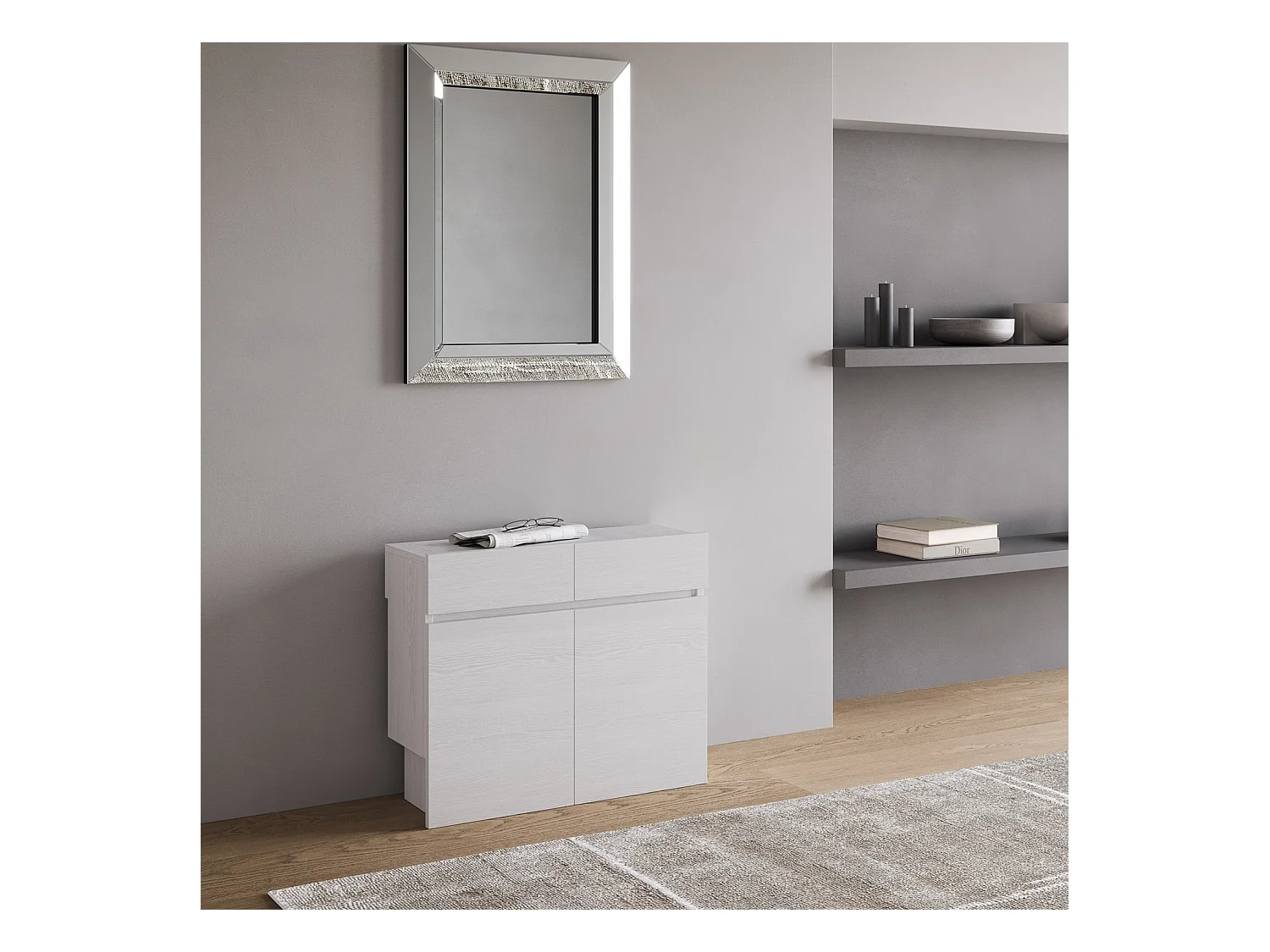 Banco Kalius de madera con ruedas extensible hasta 300 cm - Juego de 2-Color Blanco