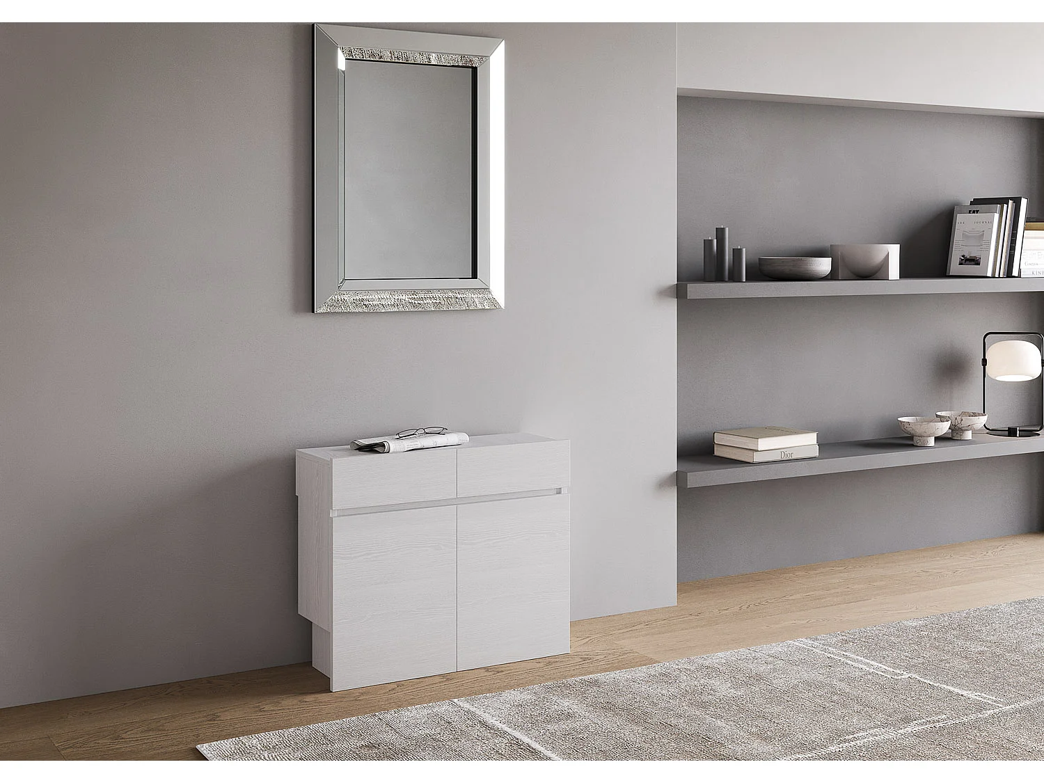Panche inferiore e superiore allungabili 26x72/300 cm Evolve bianco frassino allunghe interne