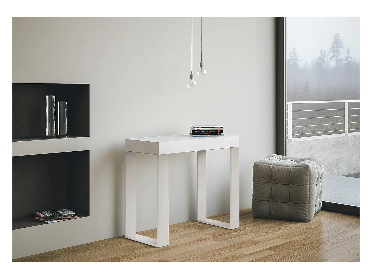 Console Extensible 90x40/196 cm Tecno Small Frêne Blanc cadre Blanc