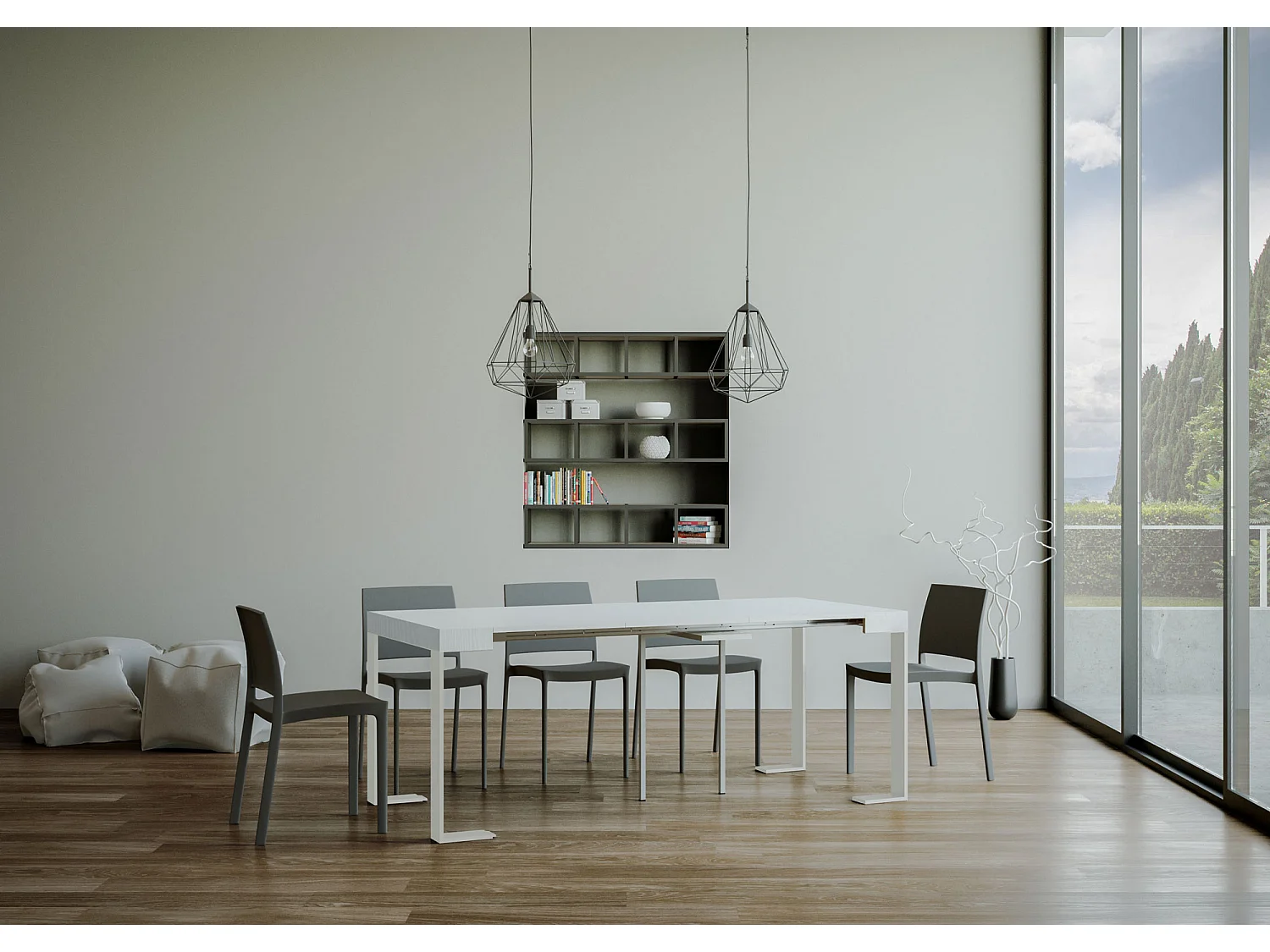 Console Extensible 90x40/196 cm Tecno Small frêne blanc pieds blancs