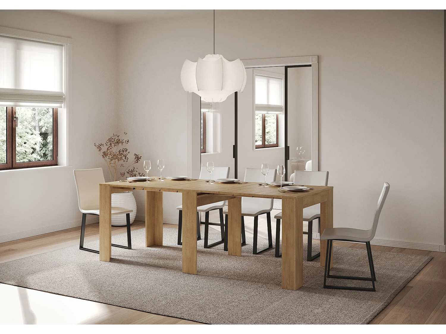 Consola pequeña Kilaz extensible de madera 90x25/181 cm-Color Natural