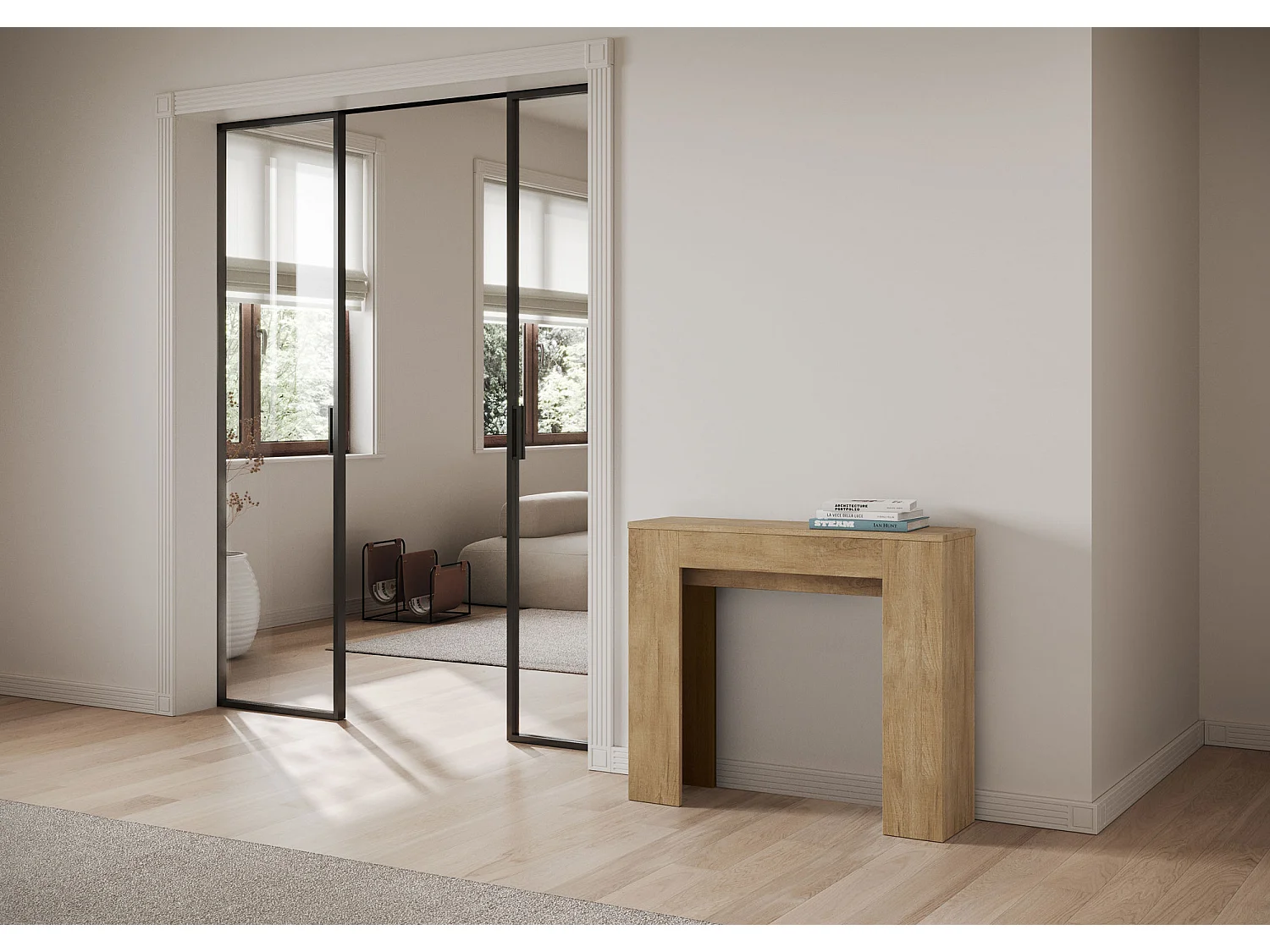 Ausziehbarer Konsolentisch 90x25/181 cm Slick Eiche Natur