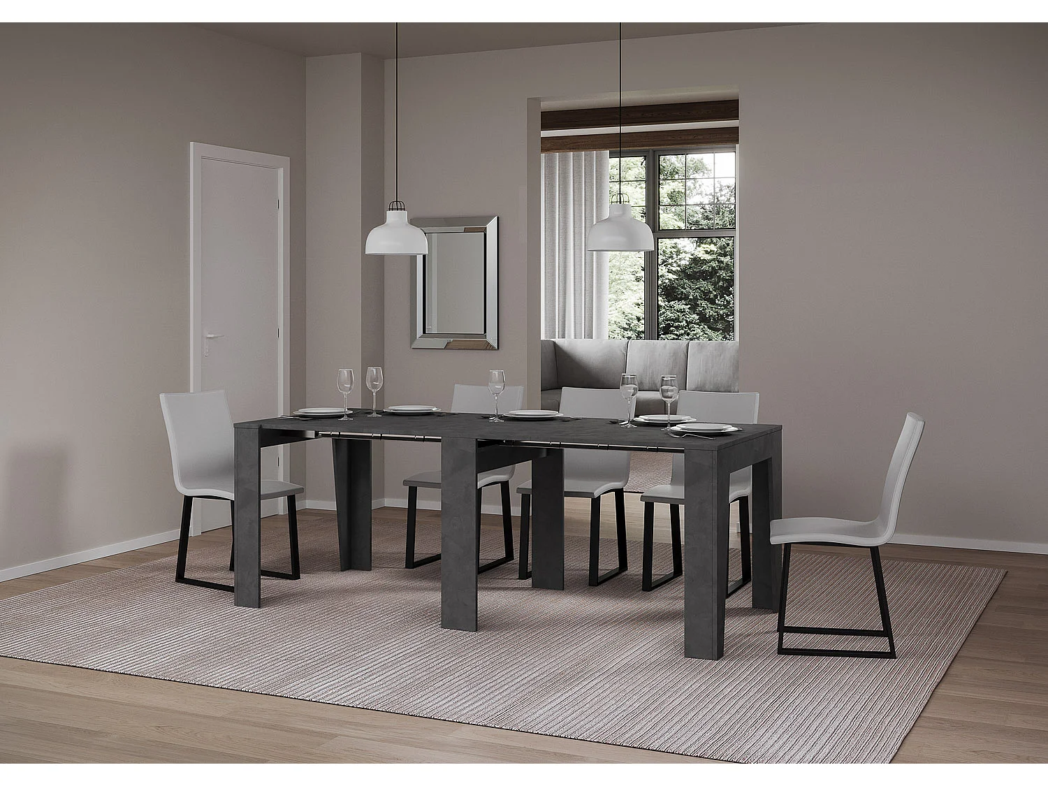 Uitschuifbare console 90x25/211 cm Anea Antraciet