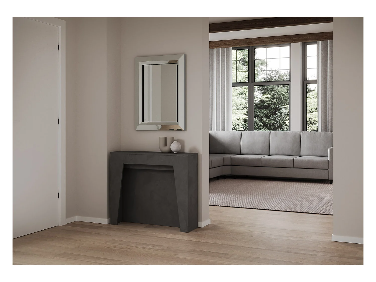 Console Extensible 90x25/211 cm Anea Anthracite Spatulé rallonges internes