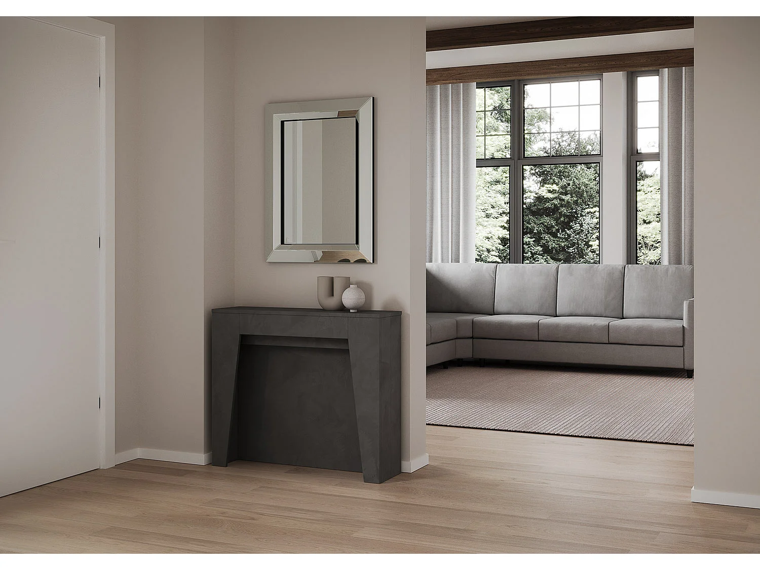 Mesa consola extensível 90x25/211 cm Anea Antracite Espatulado extensões internas